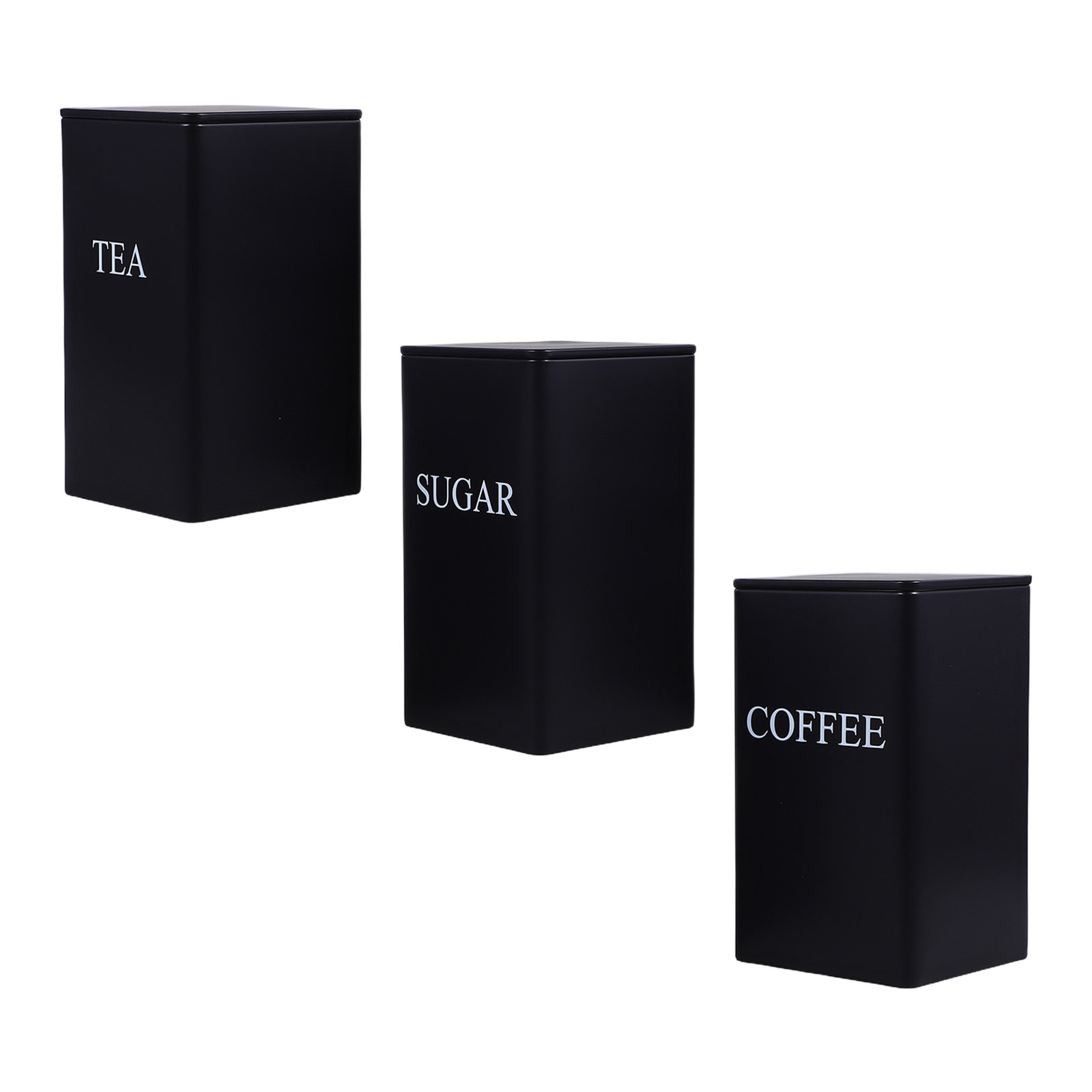 Coffee Tea Sugar - 3 recipientes de metal pretos para