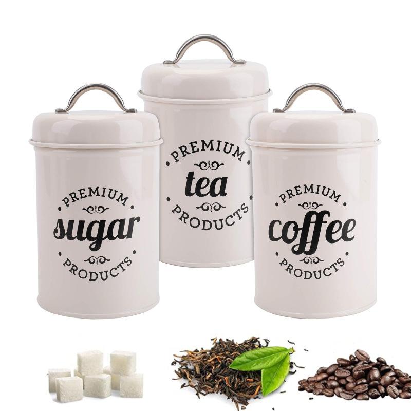 Coffee Tea Sugar - 3 recipientes redondos de metal para